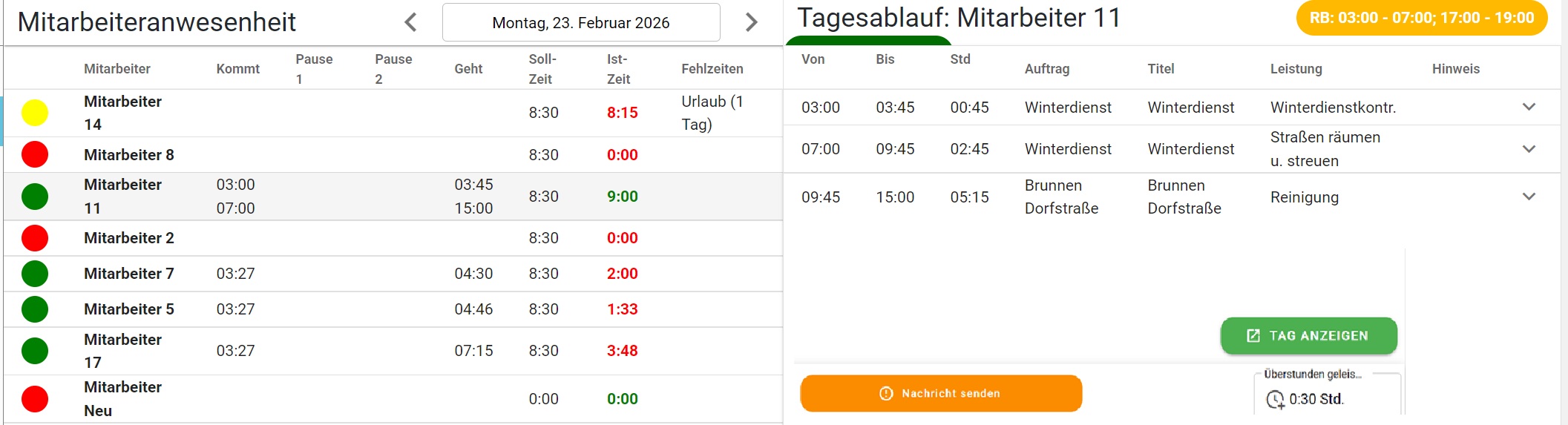 BIS-Office Mitarbeiteranwesenheit und Tagesablauf