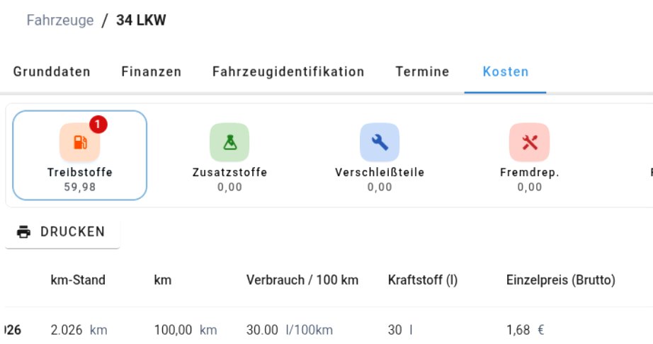 BIS-Office Fahrzeugkosten – Treibstoff, Verschleißteile und Reparaturen je Fahrzeug