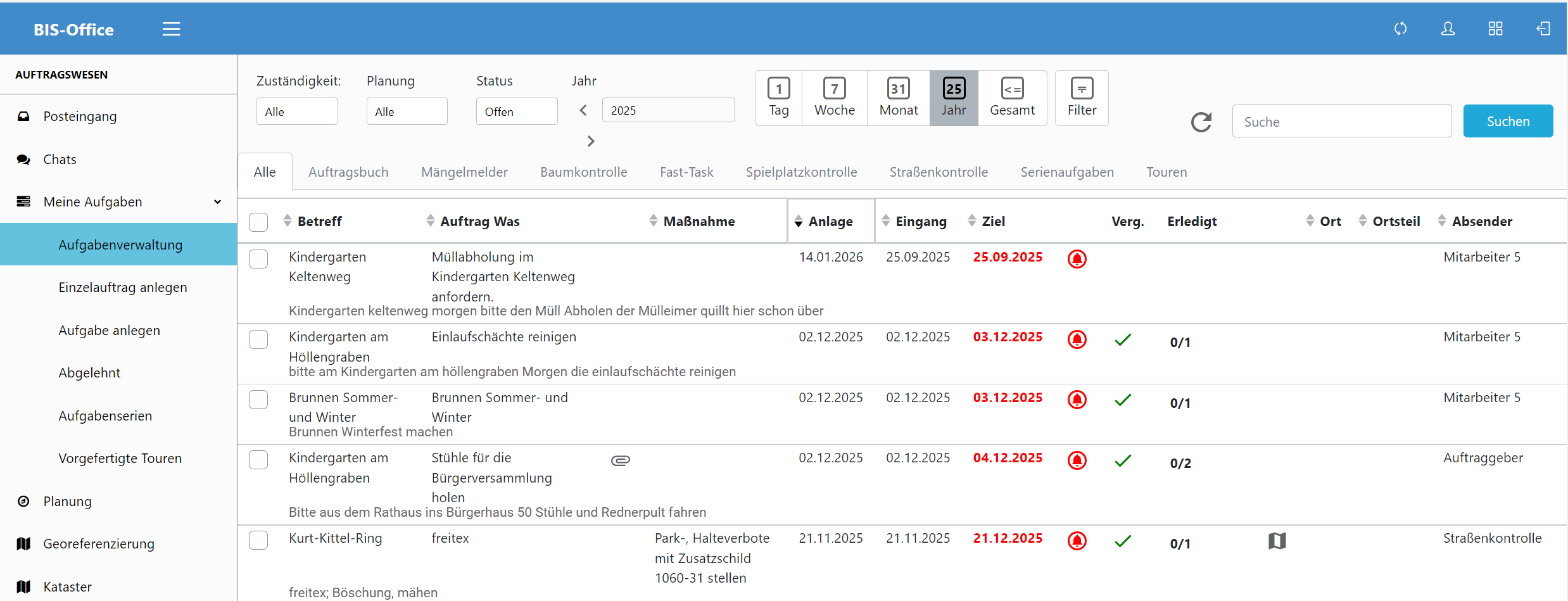 BIS-Office Kommunikationsportal - Auftragsbuch